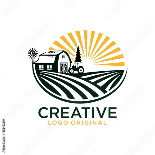 Farm House logo isolated on white background. Black emblem with farmhouse