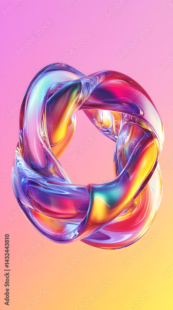 Abstract iridescent liquid swirl digital art vibrant pink orange background wallpaper design