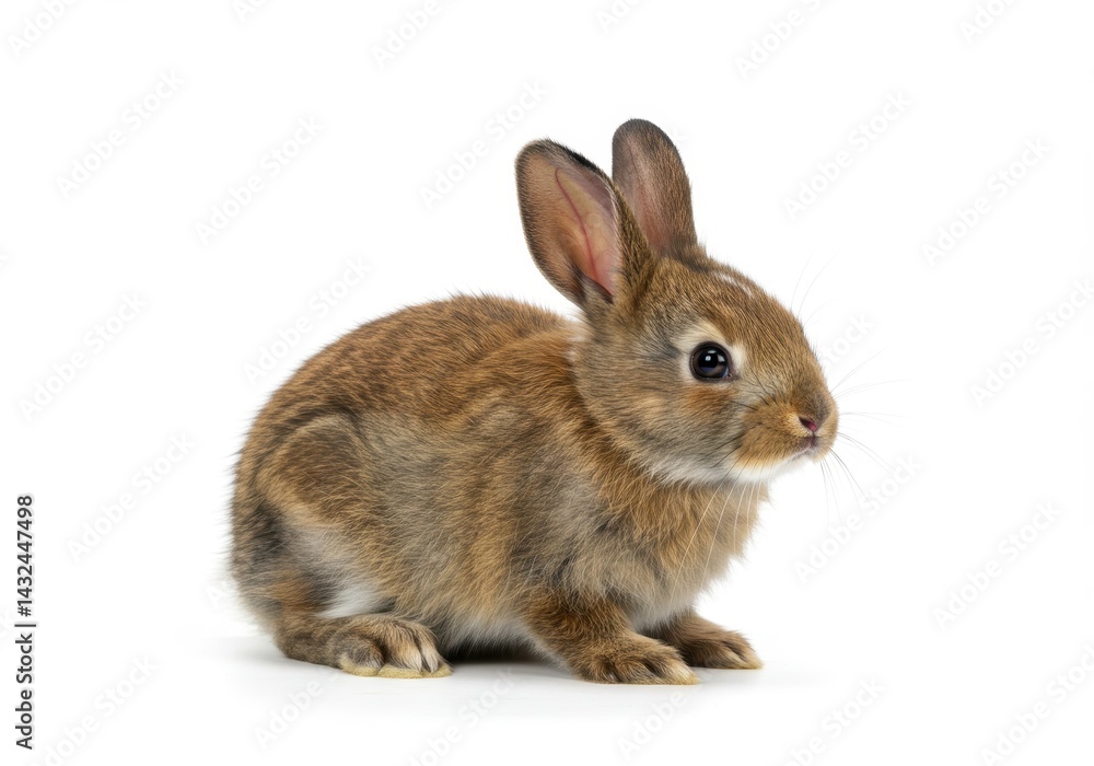 Close up shot of a brown rabbit sitting on a white background looking to the right side view shot Close up shot of a brown rabbit sitting on a white background looking to the right side view shot