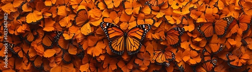 Butterfly colony resting on leaves,  wings. Nature background for science or wildlife