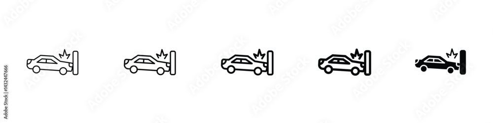 Fototapeta premium Set of 5 pixel perfect car Accident icon with 1 unexpanded, 1 silhouette, car accident icon illustrating a vehicle crash or road collision in a clear visual alert format.