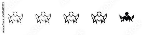 Set of 5 pixel perfect valkyrie icon with 1 unexpanded, 1 silhouette, valkyrie icon portraying mythological warrior women from Norse legends in a heroic vector design