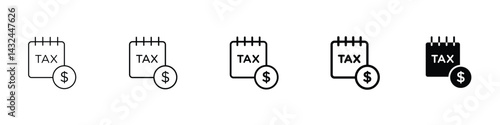 Set of 5 pixel perfect Tax reminder icon with 1 unexpanded, 1 silhouette, tax reminder icon representing important financial alerts and deadlines in personal finance