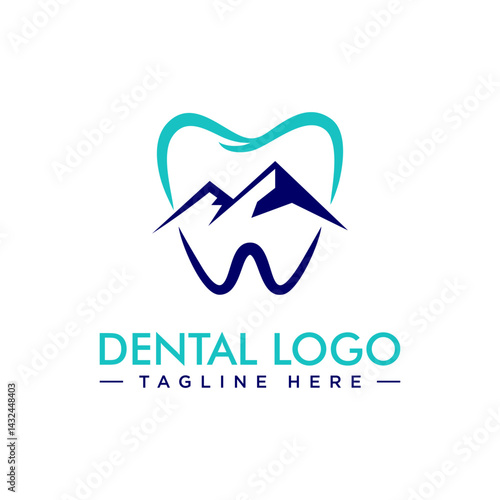 dental with mountain logo design vector silhouette