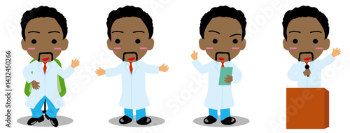 Cute African American Scientist Character in Various Poses