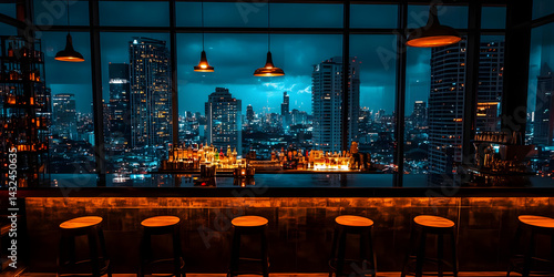 Cityscape Night: Rooftop Bar View