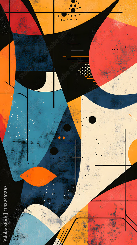 Abstract Mid Century Modern Geometric Art Print Vintage Textured Design
