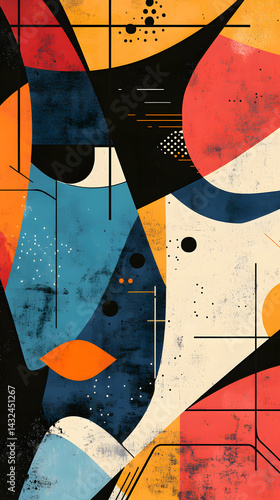 Obraz na płótnie Abstract Mid Century Modern Geometric Art Print Vintage Textured Design w salonie