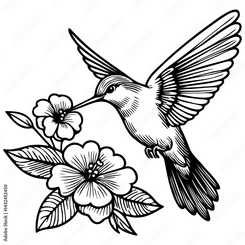 Fototapeta premium Hummingbird Sketch Drawing.
