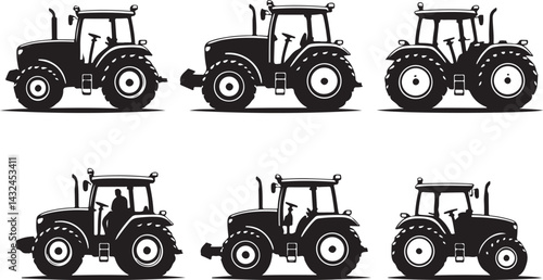 Black Tractor Vector Icons | Farming Graphics Pack

