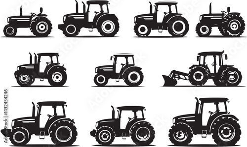 Black Tractor Vector Icons | Farming Graphics Pack

