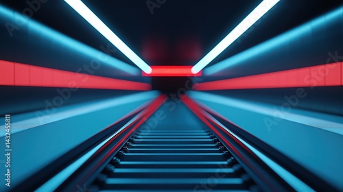 Wallpaper Mural A futuristic tunnel with glowing blue and red lights, emphasizing depth and perspective, creating a dynamic visual experience. Torontodigital.ca