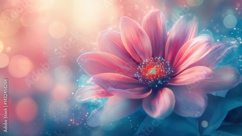 Light cosmic bloom in pink and teal, realistic