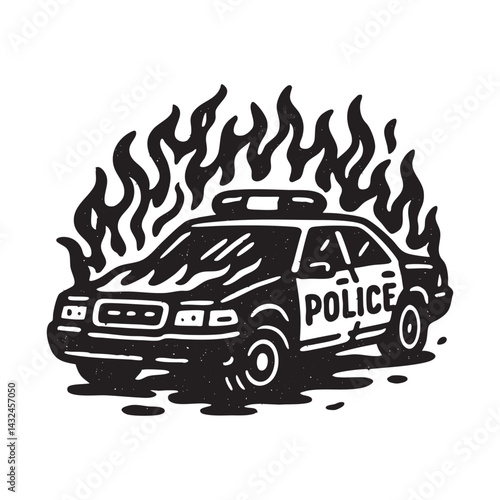 police car with fire flame