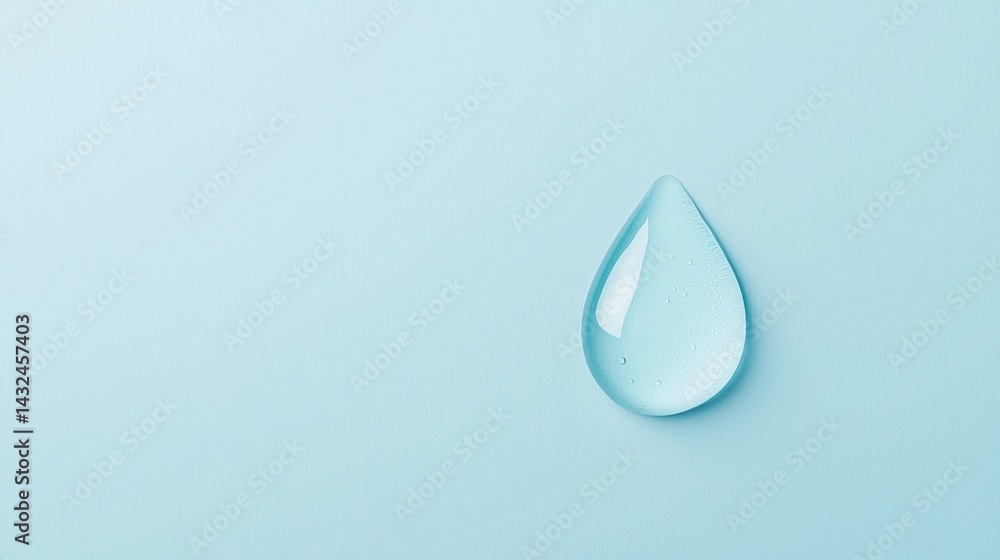 A close-up image of a single water droplet resting on a smooth, light blue surface, showcasing clarity and simplicity. A close-up image of a single water droplet resting on a smooth, light blue surface, showcasing clarity and simplicity.