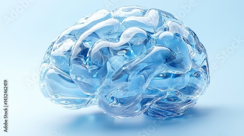 Crystallized Mind: A 3D Render of a Translucent Blue Brain