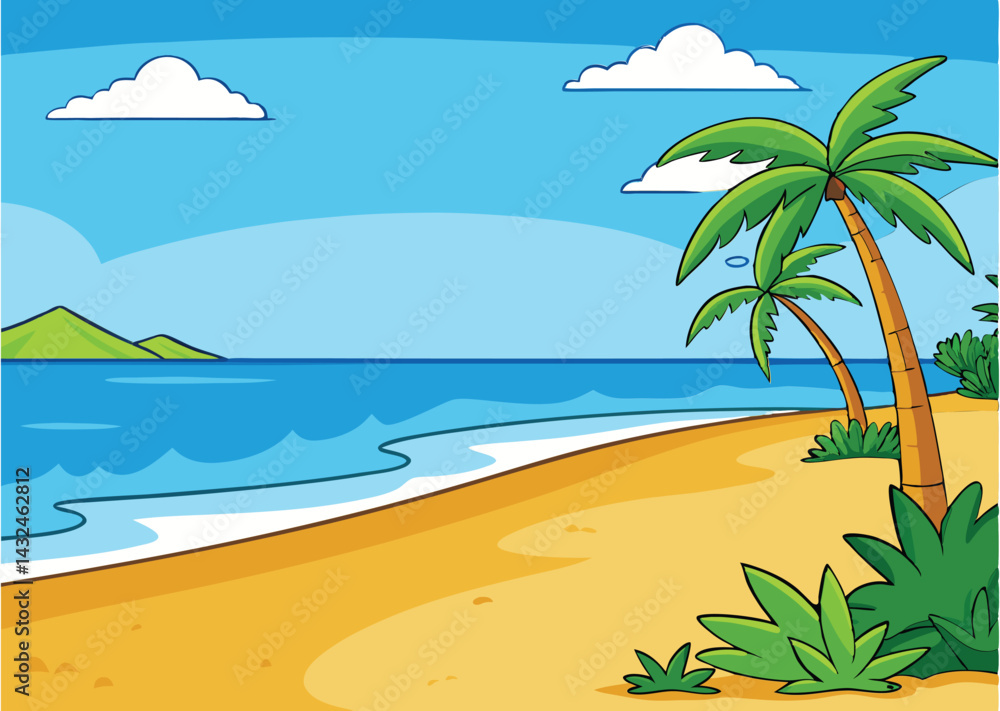 Fototapeta premium Summer Beach Background Vector Illustration – Tropical Seaside Landscape