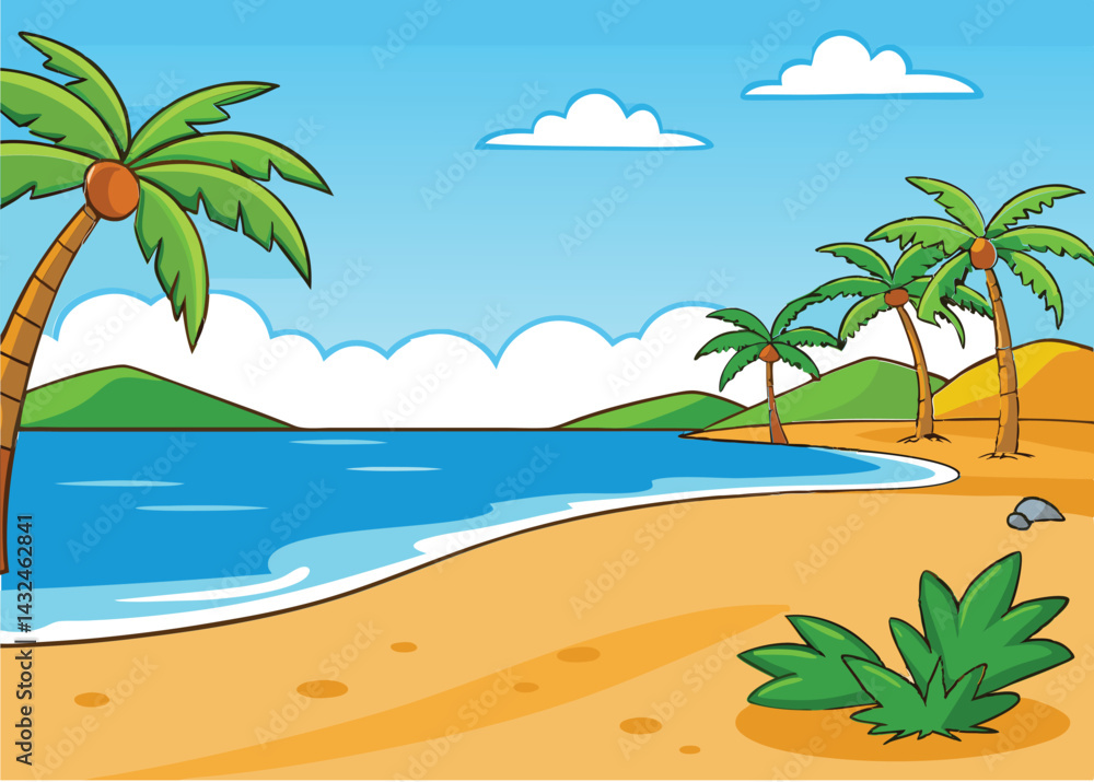 Obraz premium Summer Beach Background Vector Illustration – Tropical Seaside Landscape