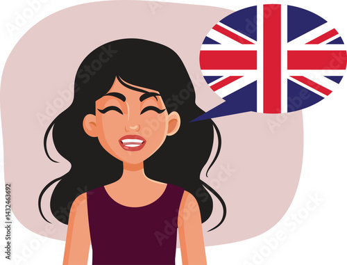 Woman Learning English language Vector Character. Student studying a foreign language of international circulation 

