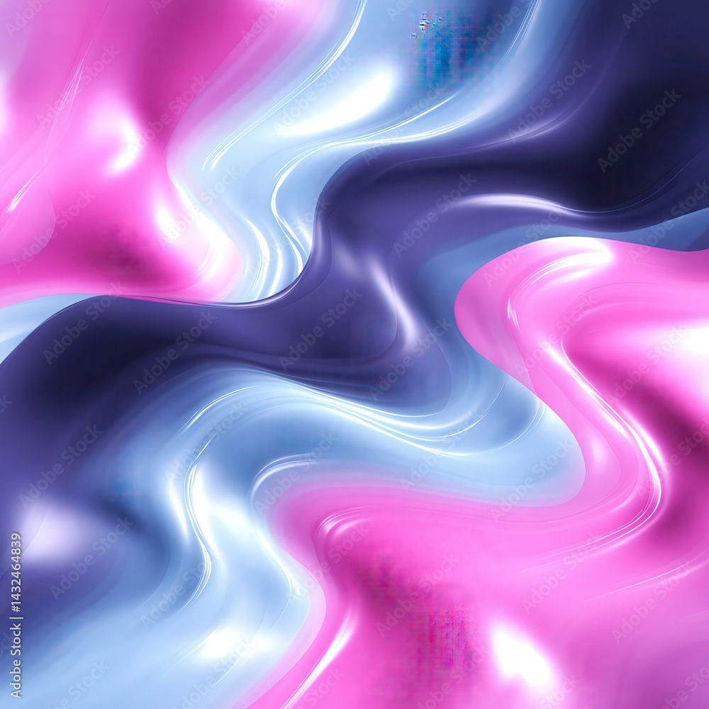 Generative AI illustration of colorful abstract background with pink and blue shiny wavy surfaces. Generative AI illustration of colorful abstract background with pink and blue shiny wavy surfaces.