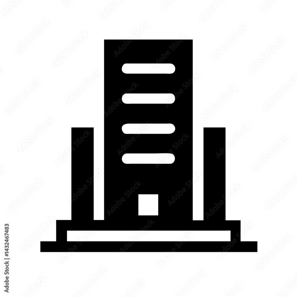 Office Tower with Base Lobby Icon Design Office Tower with Base Lobby Icon Design