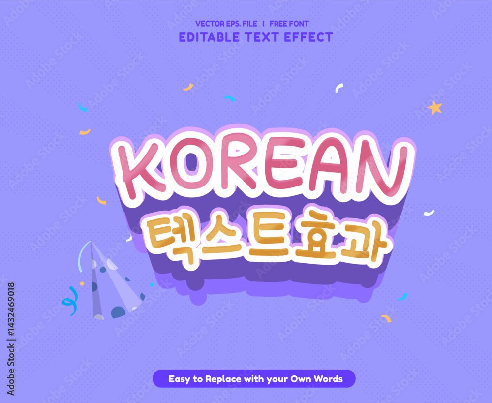 Obraz premium Editable text effect Korean Movie - Drama 3d cartoon template style premium vector 
