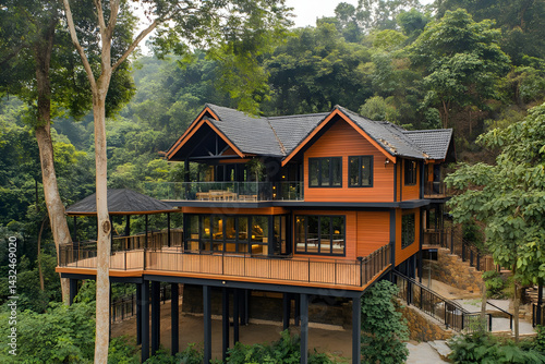 Obraz na płótnie Luxury Treetop Home: Forest Views, Modern Design w salonie
