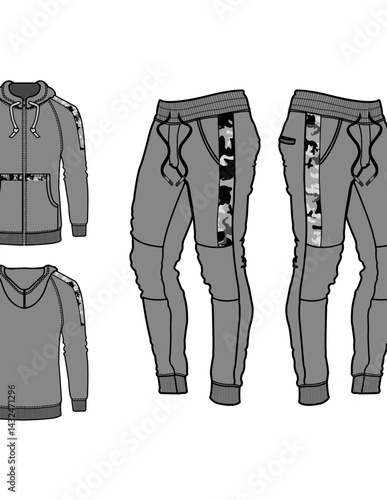 Tracksuit sports item men and women color option with black white fully editable file