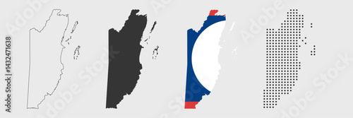 Belize detailed map in outline, grey, flag color, and dotted style