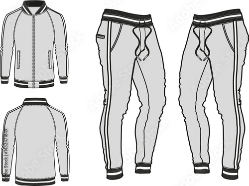 Tracksuit sports item men and women color option with black white fully editable file