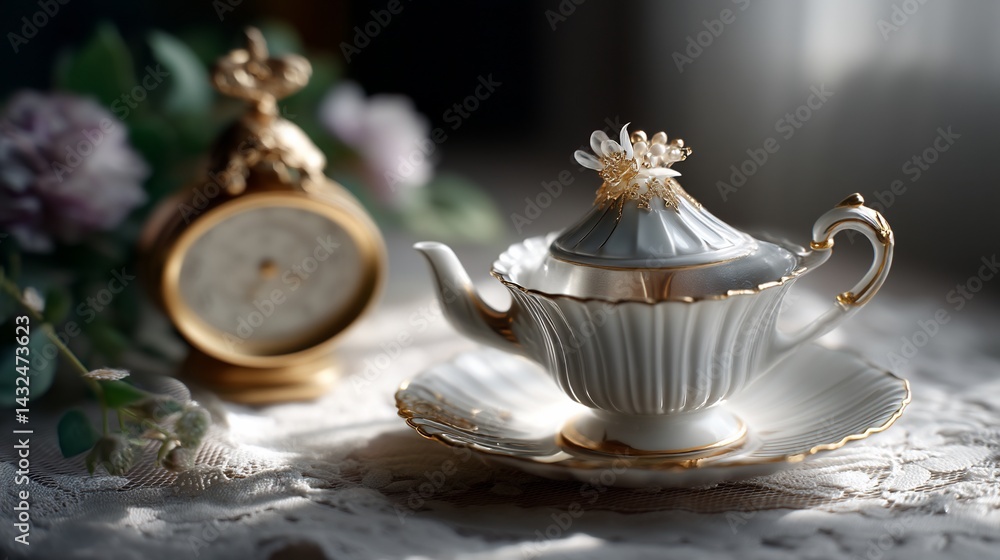 Fototapeta premium Elegant porcelain teacup and saucer