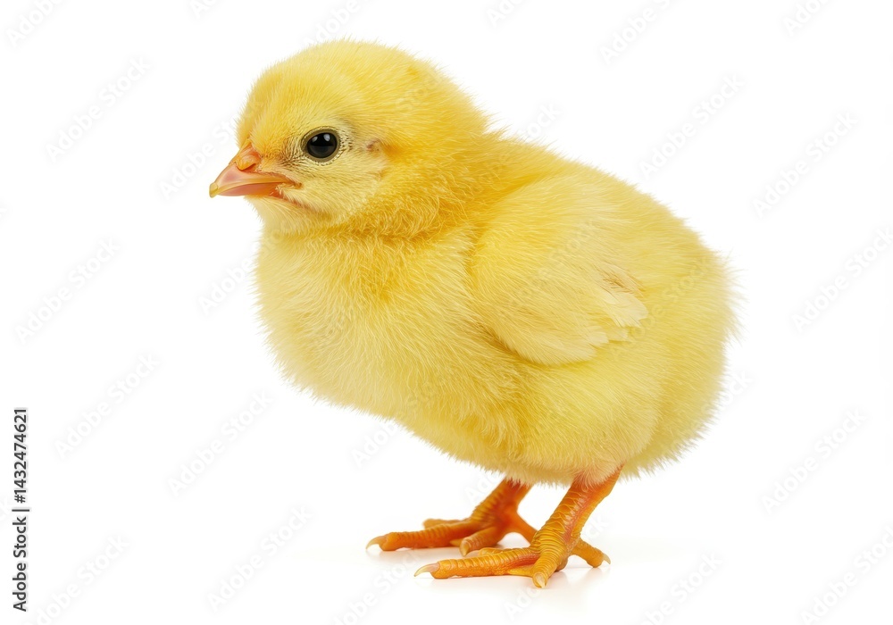A fluffy yellow chick a symbol of new life and spring standing against a bright white background soft focus pure white backdrop A fluffy yellow chick a symbol of new life and spring standing against a bright white background soft focus pure white backdrop