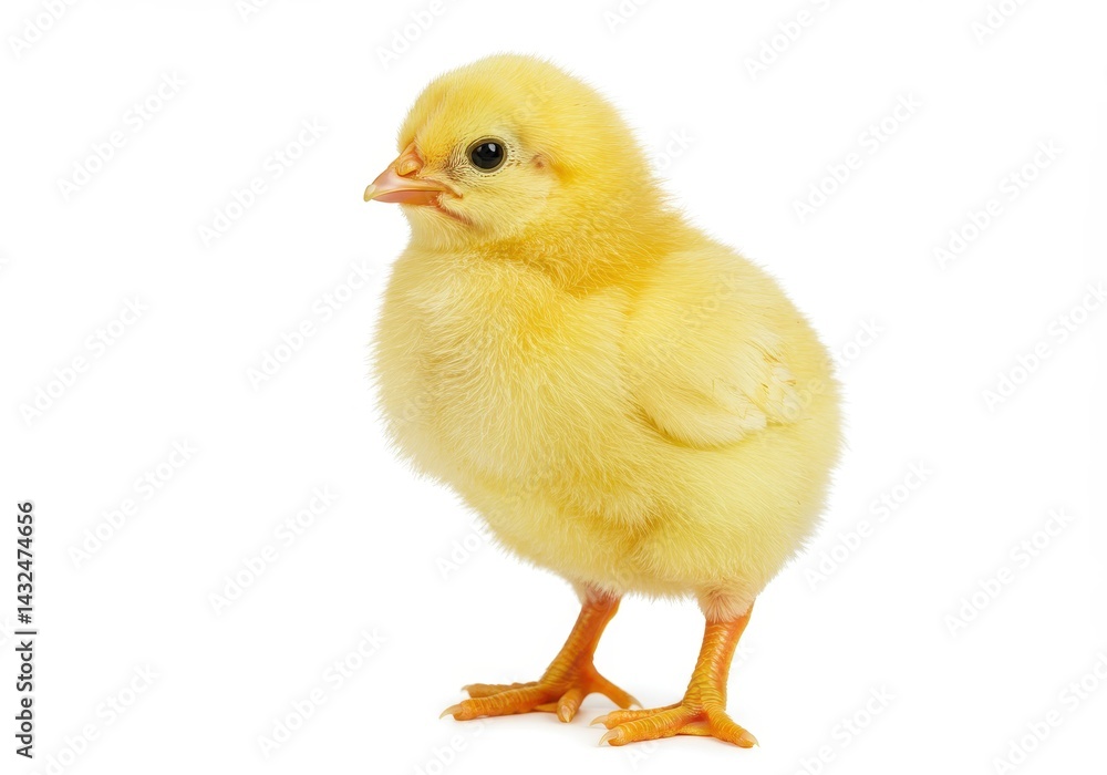 Adorable fluffy yellow chick a tiny new life standing on white background bright soft lighting studio shot Adorable fluffy yellow chick a tiny new life standing on white background bright soft lighting studio shot