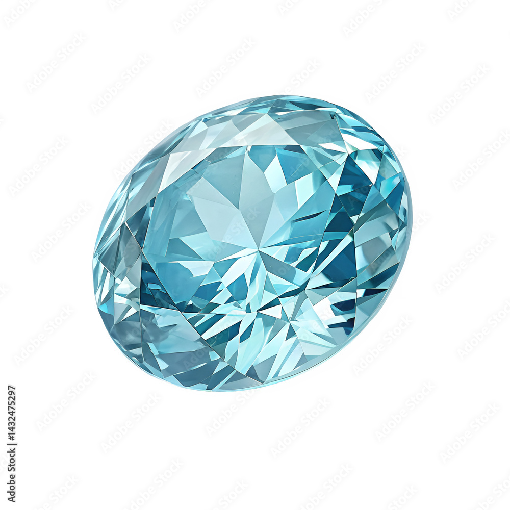 A single aquamarine viewed from the top, showcasing its icy blue color and sharp, clean facets. A single aquamarine viewed from the top, showcasing its icy blue color and sharp, clean facets.