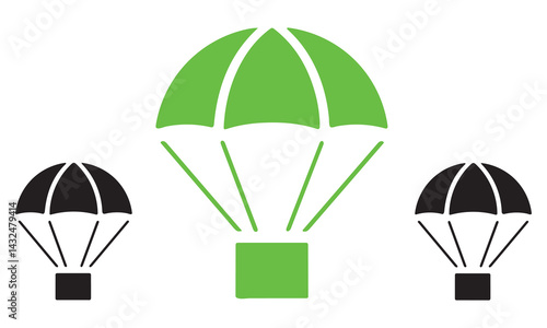 Black and Outline Parachute Delivery Icons – Minimal Vector Set