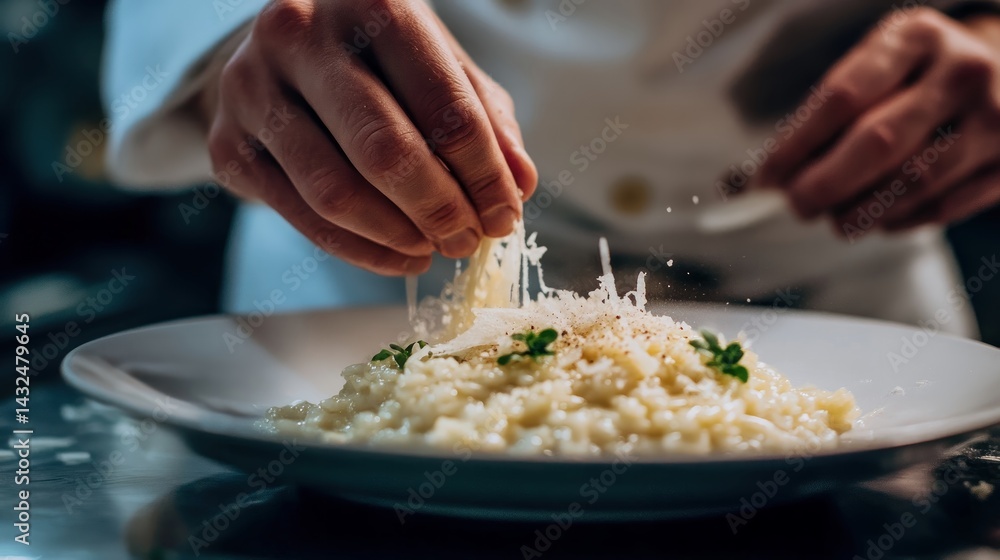 Risotto with Cheese Being Sprinkled on Top Risotto with Cheese Being Sprinkled on Top
