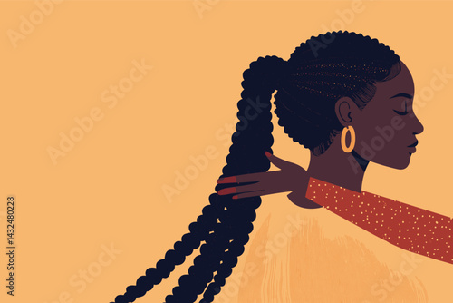 African woman in hair salon getting her braids done by stylist, beauty and self-care scene vector illustration