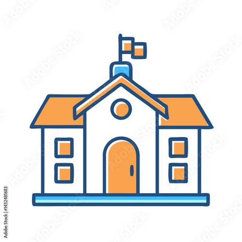 School Building with Bell Icon Design