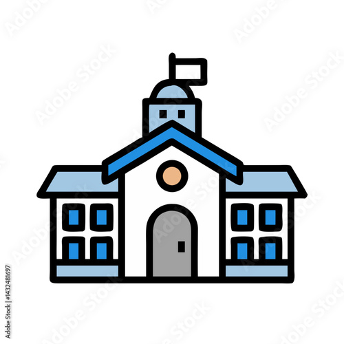 School Building with Bell Icon Design