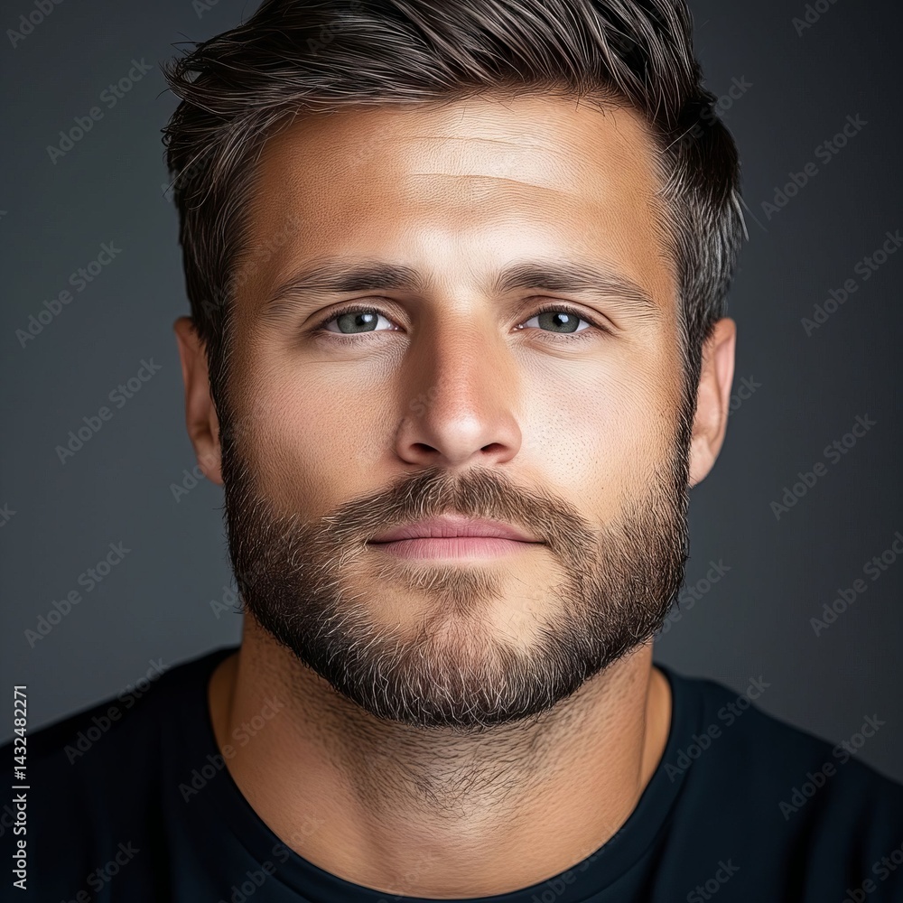 Obraz premium A man with a beard and a black shirt