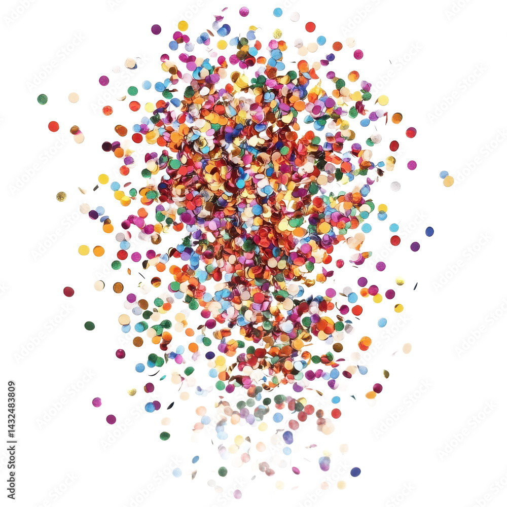 An overhead shot of a pile of colorful confetti scattered on a white and black background surface An overhead shot of a pile of colorful confetti scattered on a white and black background surface