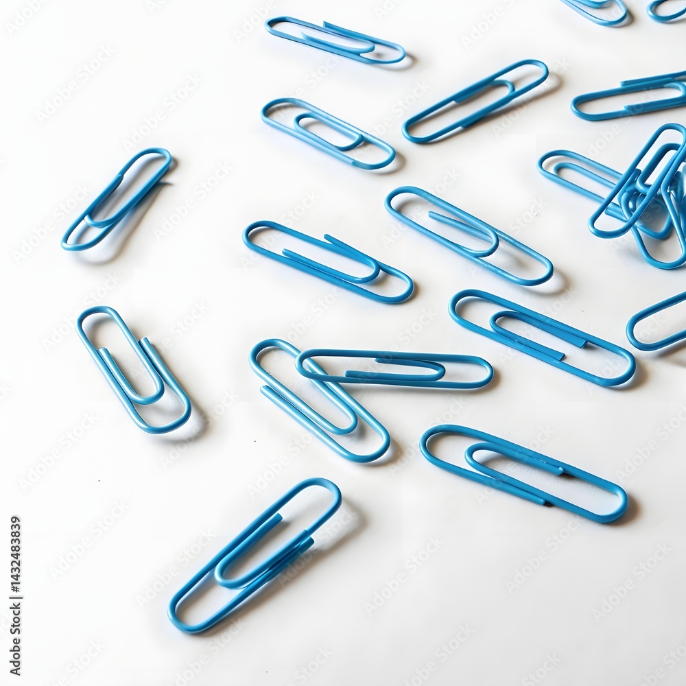 Blue Paper Clips on White, Office Clips Scattered PNG, Stationery Supply Isolated Blue Paper Clips on White, Office Clips Scattered PNG, Stationery Supply Isolated