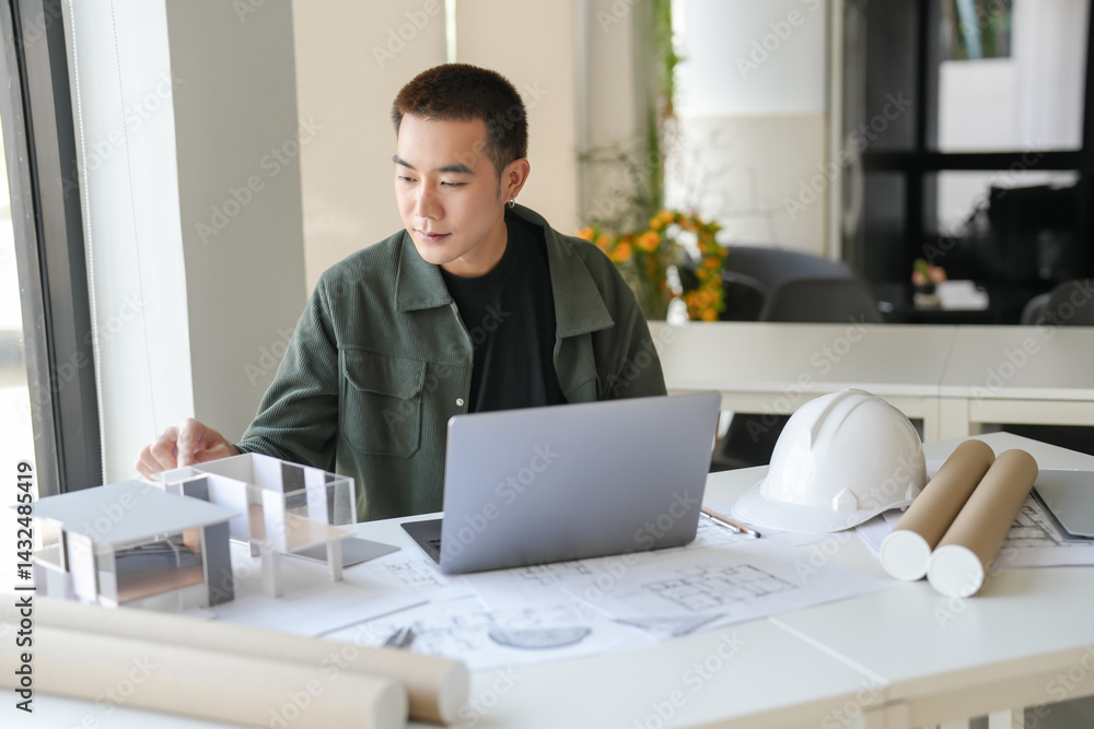 Architecture Man drawing on architectural Creative project business architecture building construction Industrial engineering Achievement Planning Design on laptop Architecture Man drawing on architectural Creative project business architecture building construction Industrial engineering Achievement Planning Design on laptop