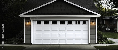 Overview of a classic white garage door in an everyday setting.