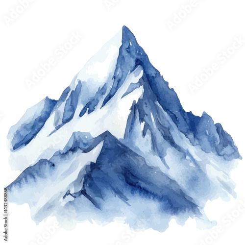 watercolor of Snow-capped Mountain, vector, isolated on a white background.