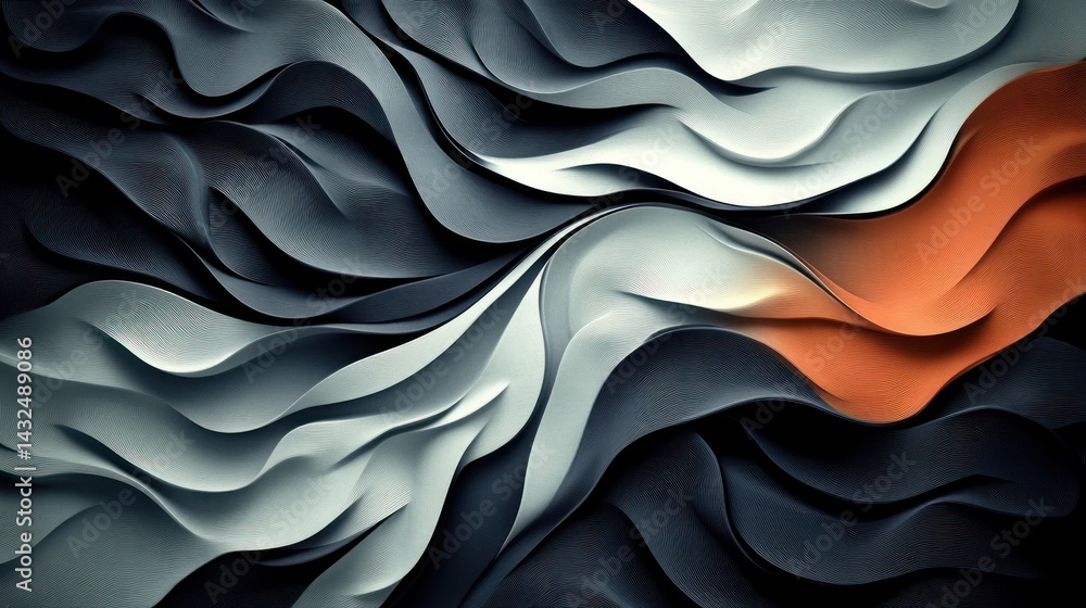 Obraz premium Abstract Gray, White, and Orange Wave Pattern