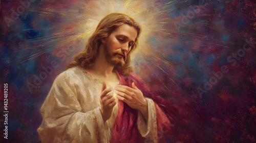 Radiant portrait of Jesus Christ glowing with divine light and love
