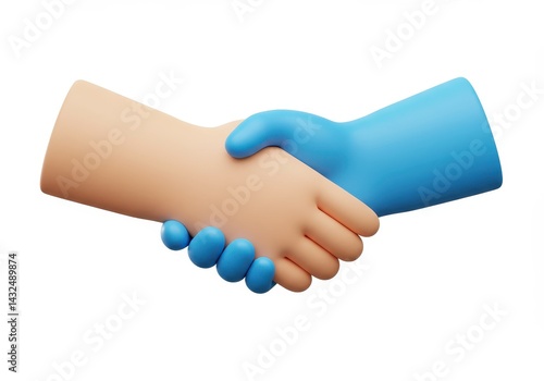 Wallpaper Mural A cartoon handshake between a hand with a blue glove and a hand with a skin tone color on white Torontodigital.ca