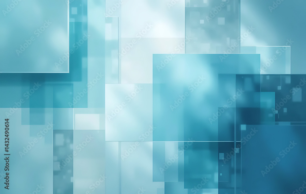 Naklejka premium Abstract Geometric Artwork Featuring Overlapping Translucent Blue Rectangles in a Minimalist Design