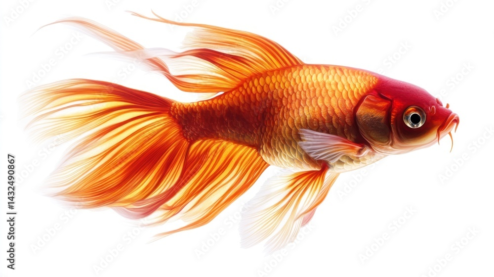 Vibrant orange and red goldfish in profile view Vibrant orange and red goldfish in profile view